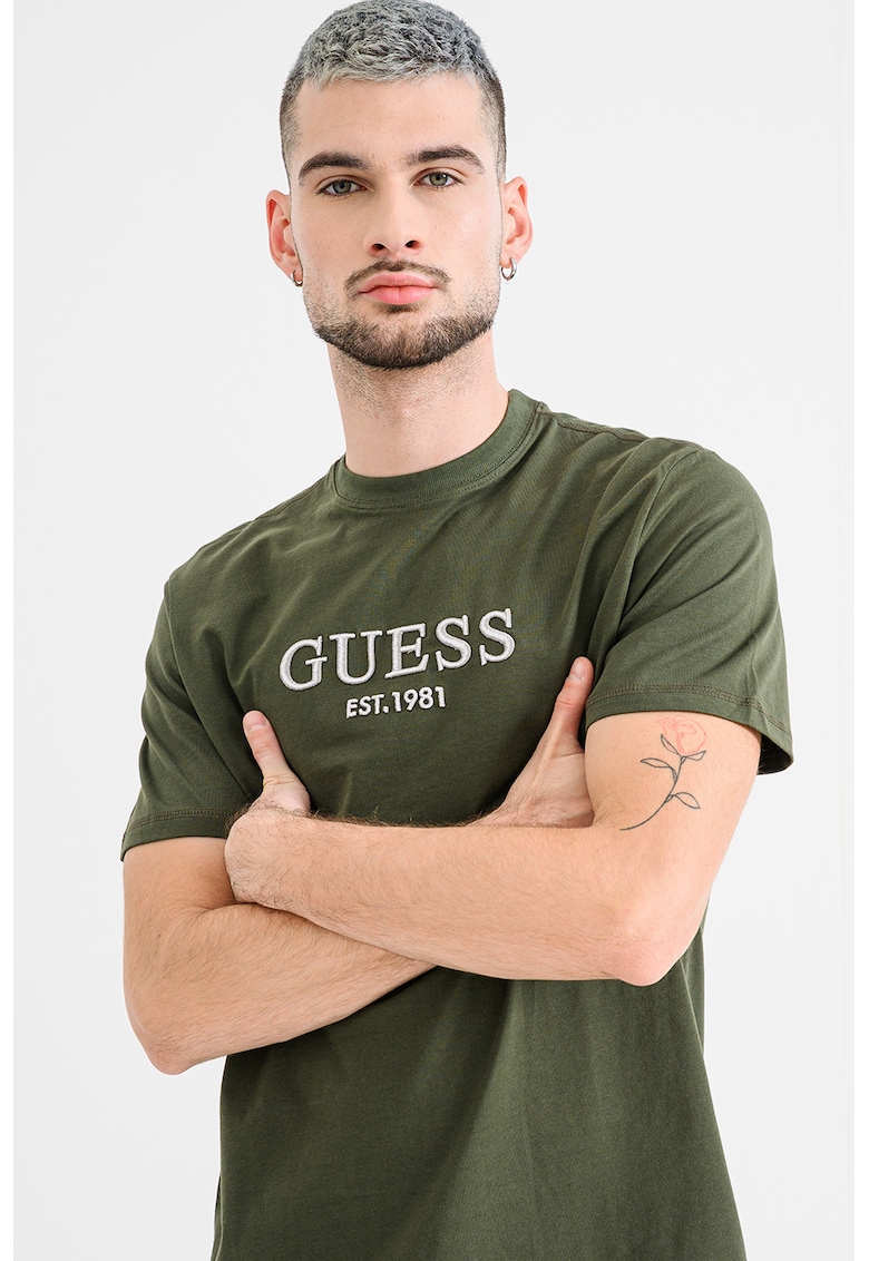 Tricou de bumbac cu logo brodat - Kaki inchis