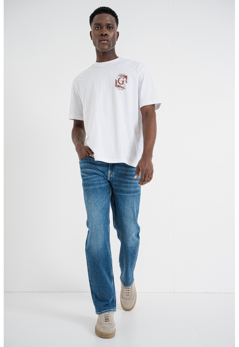 Tricou de bumbac cu imprimeu pe spate - Alb/Visiniu