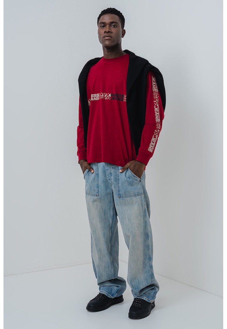 Bluza de bumbac cu imprimeu logo - Rosu inchis