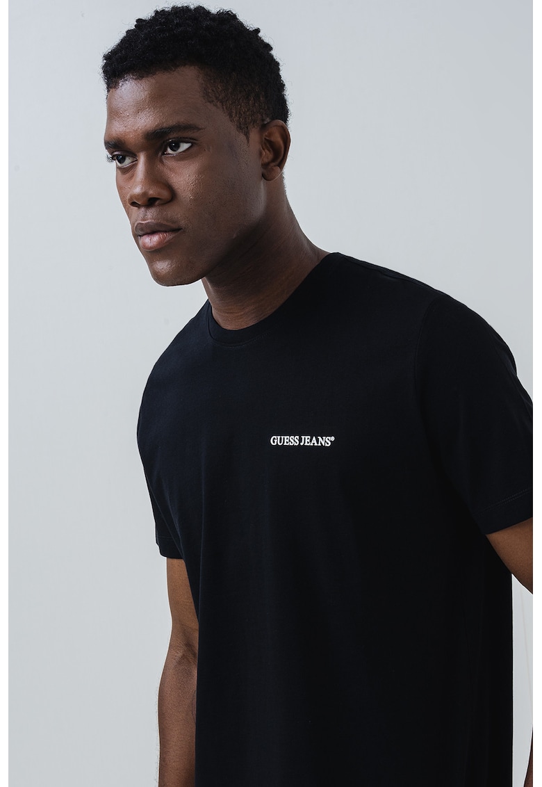 Tricou de bumbac cu logo pe piept - Negru