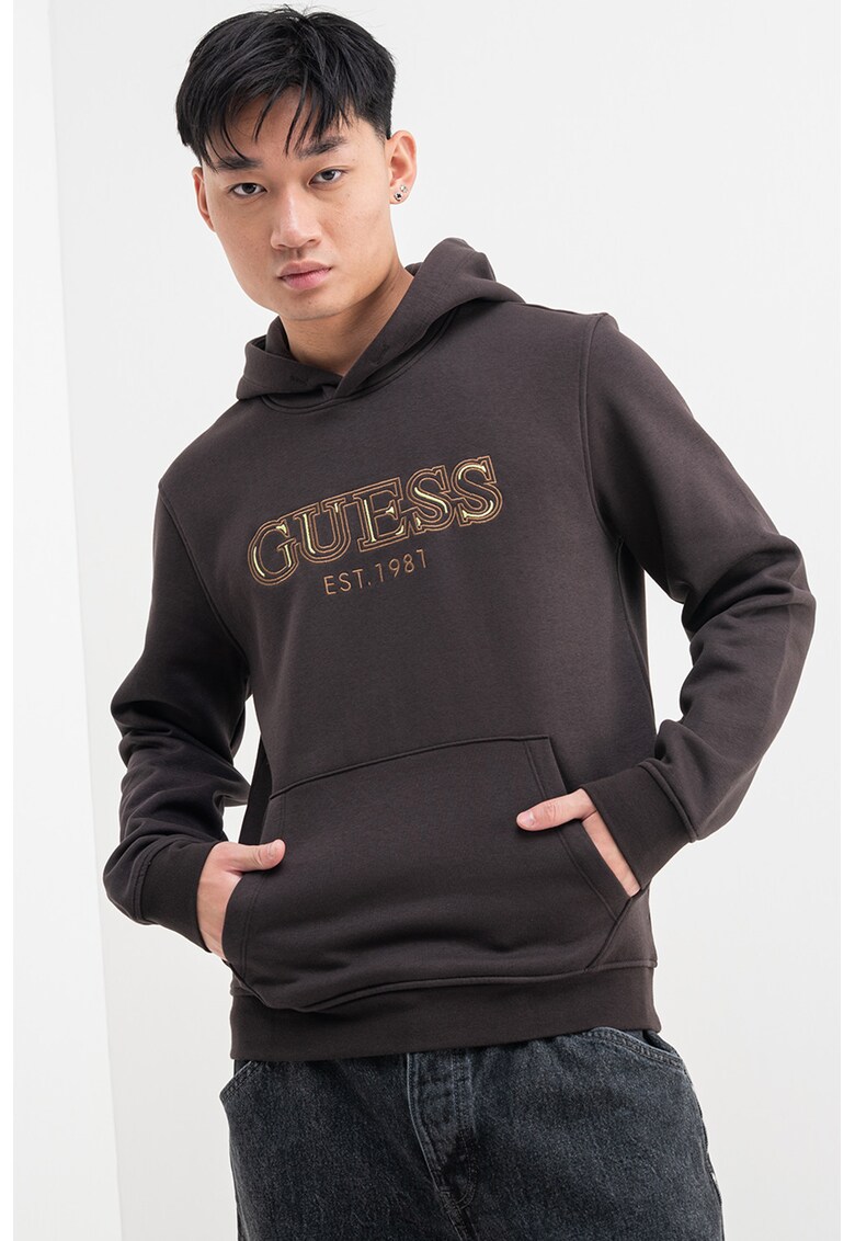 Hanorac cu logo brodat - Maro inchis/Galben sofran/Verde fistic