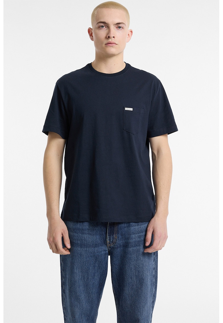 Tricou din bumbac cu buzunar pe piept - Albastru ultramarin