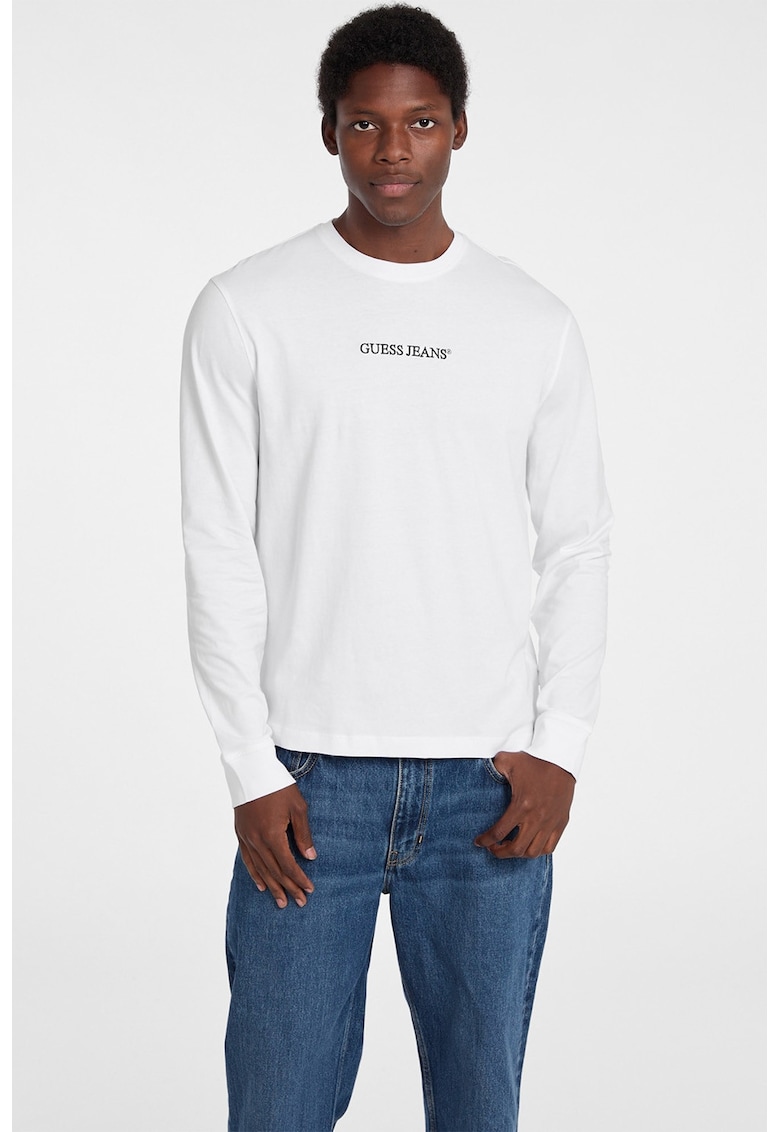 Bluza de bumbac cu logo brodat - Alb optic