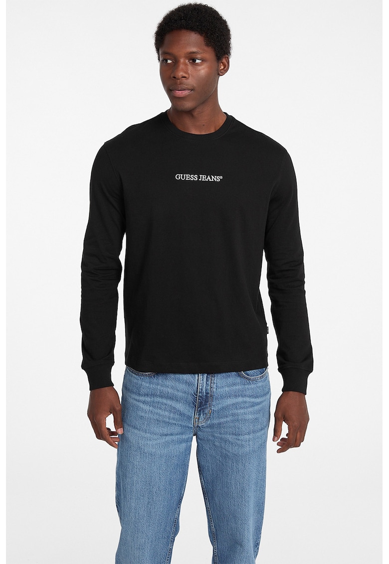 Bluza de bumbac cu logo brodat - Negru