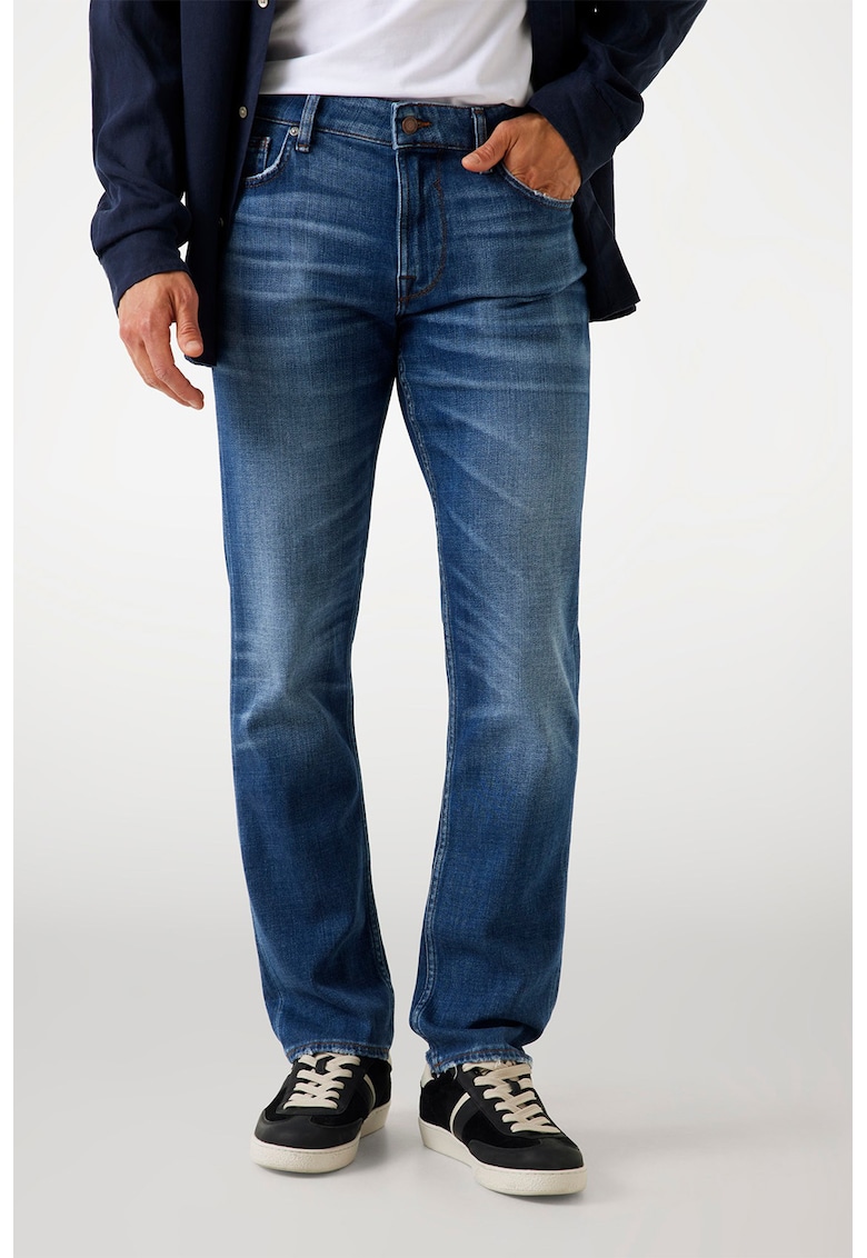 Blugi din denim cu croiala dreapta si aspect decolorat