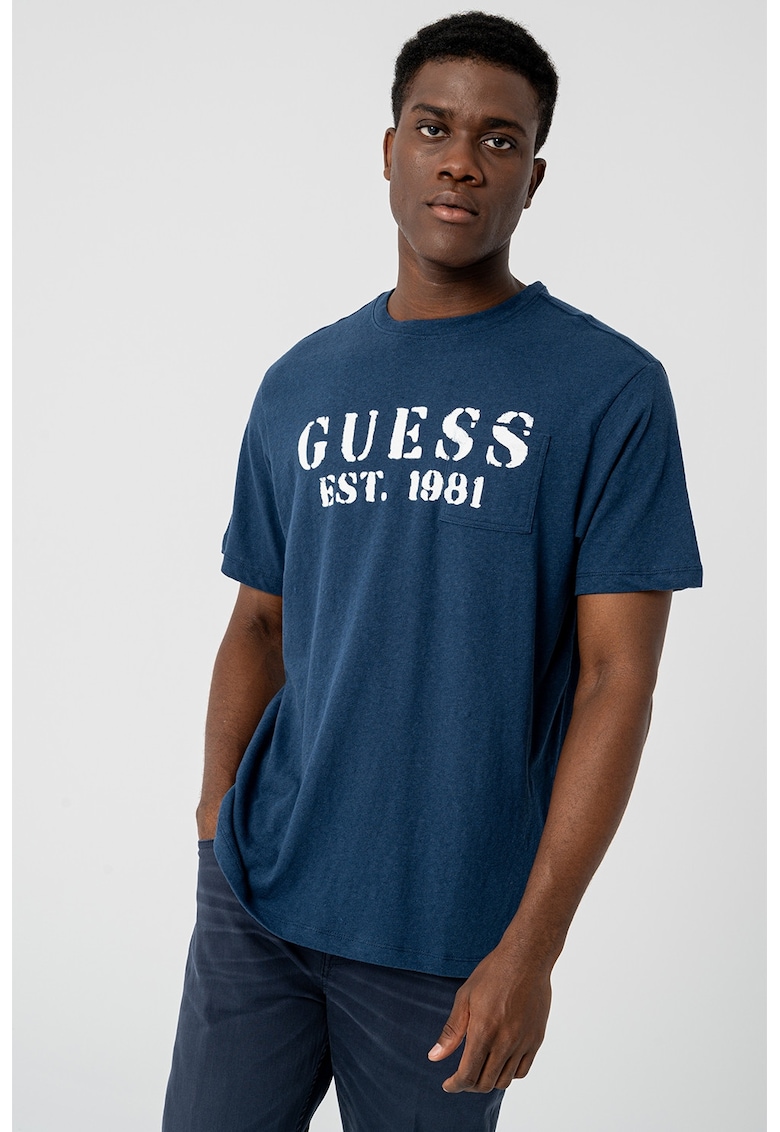 Tricou cu imprimeu logo - Albastru inchis/Alb murdar