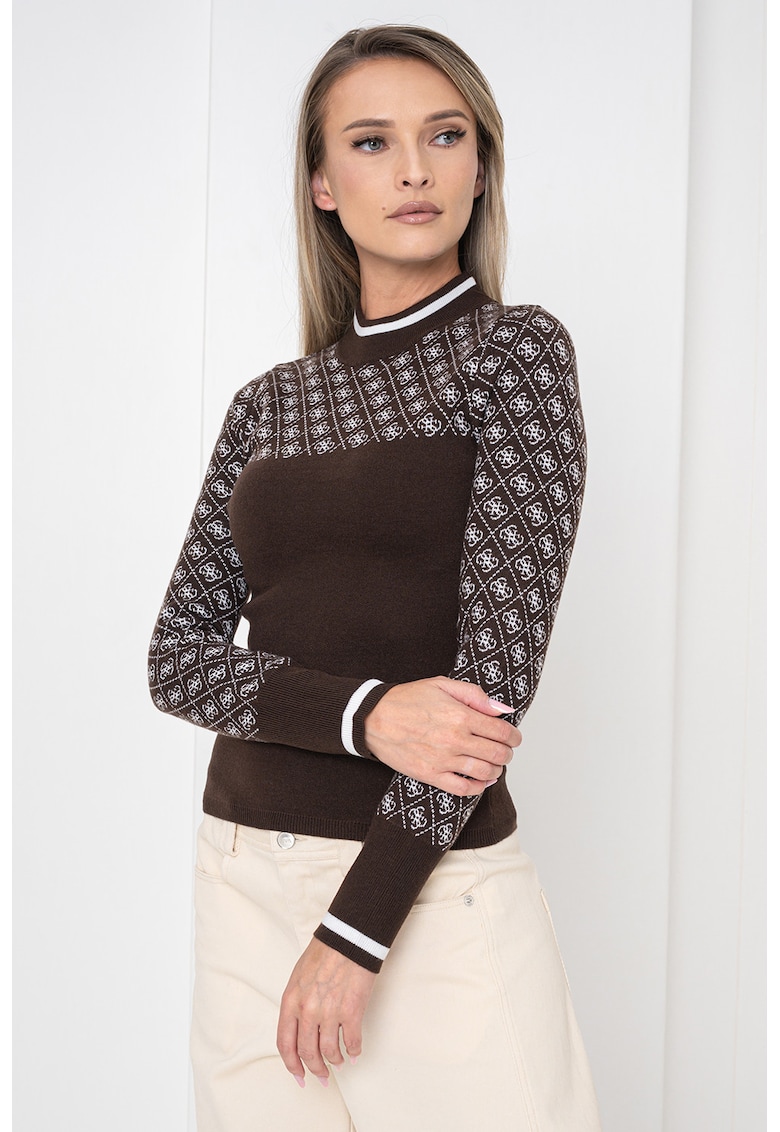 Pulover cu guler scurt si garnitura cu model