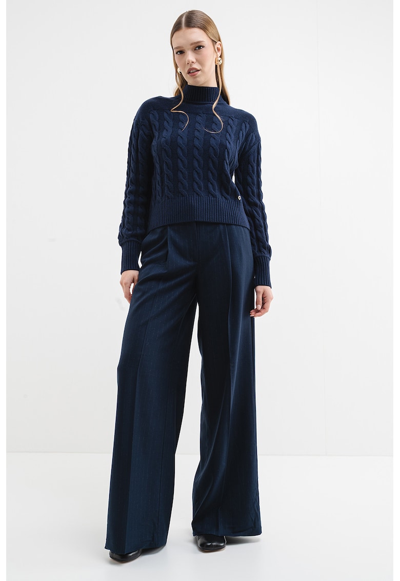 Pulover din amestec de lana cu model torsade si terminatie cu striatii