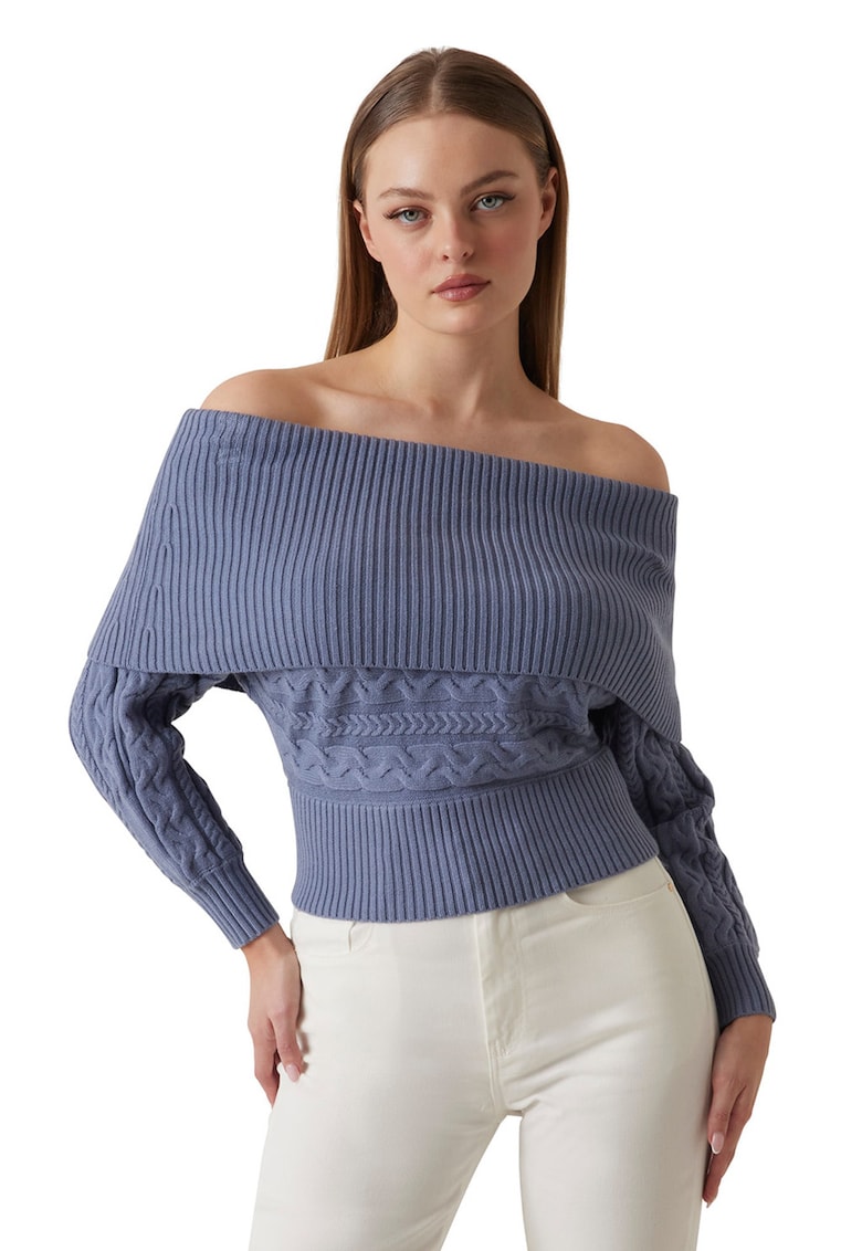 Pulover uni cu decolteu pe umeri