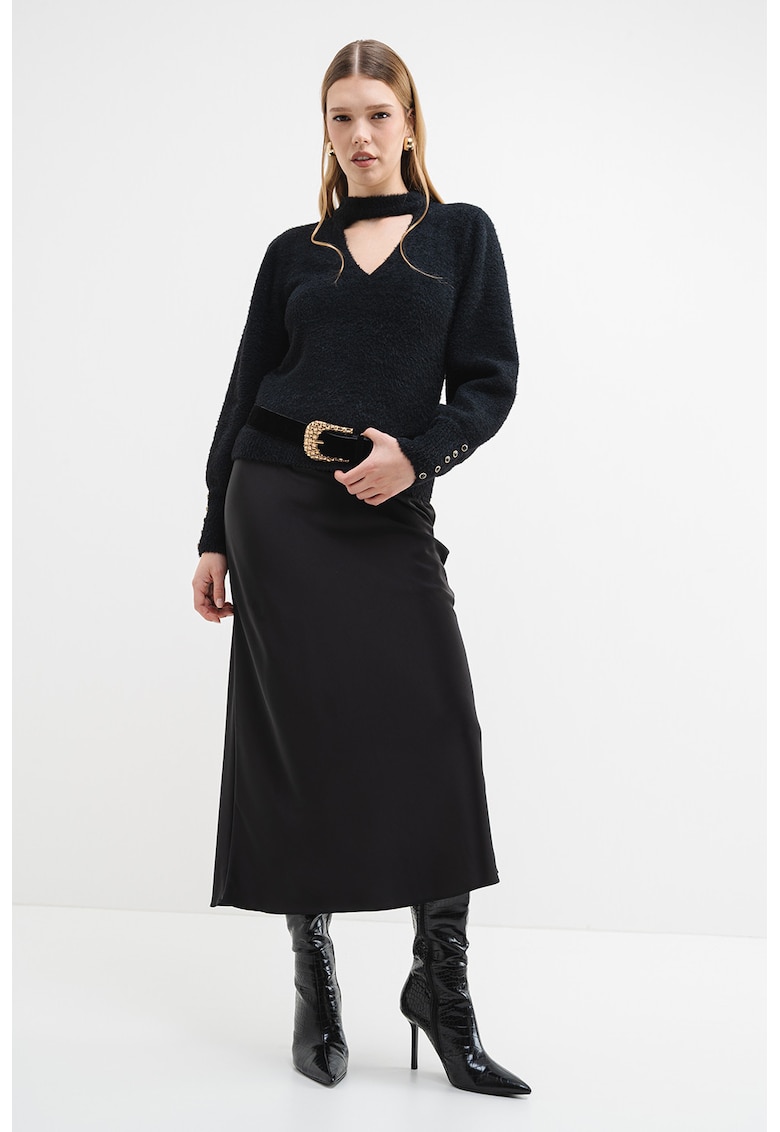 Pulover uni cu decolteu in V - Negru