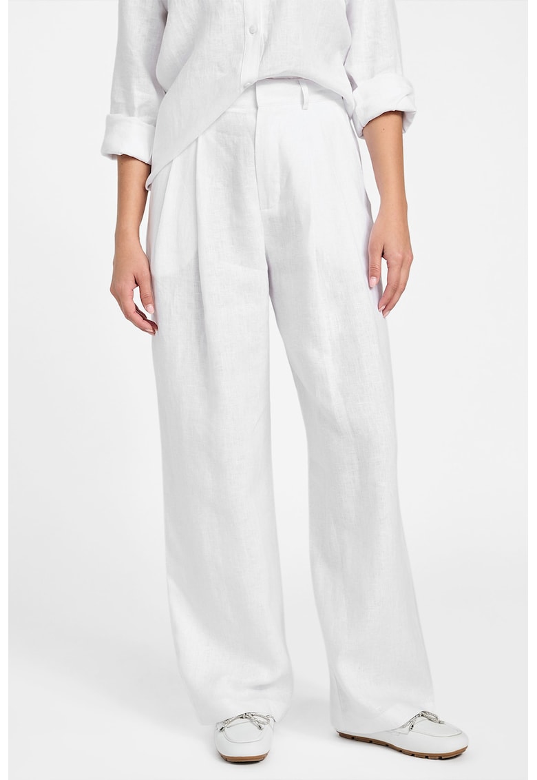 Pantaloni din in cu croiala ampla si talie inalta
