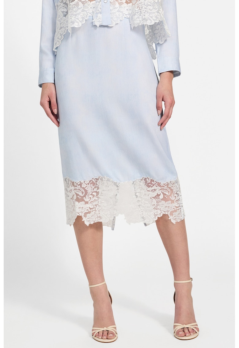 Fusta midi cu garnitura de dantela