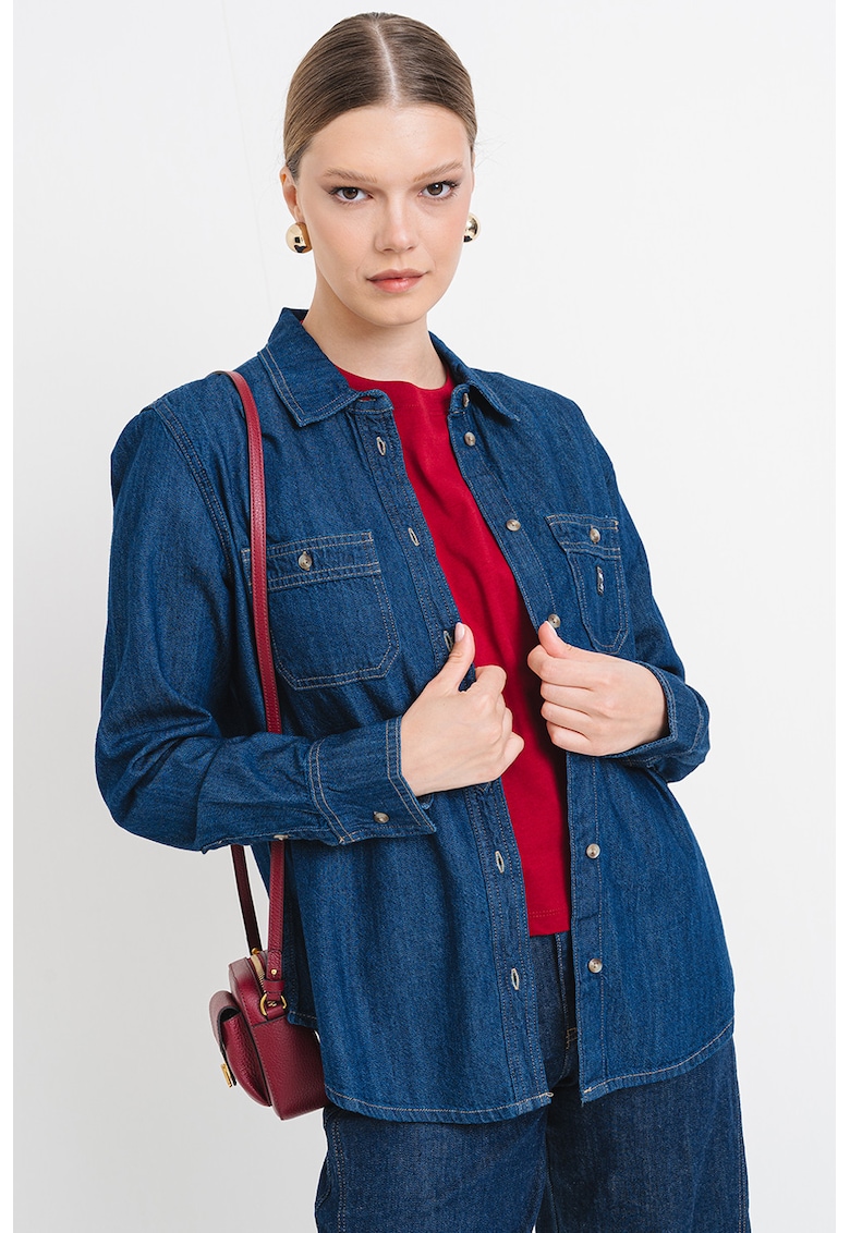 Camasa din denim cu buzunare pe piept