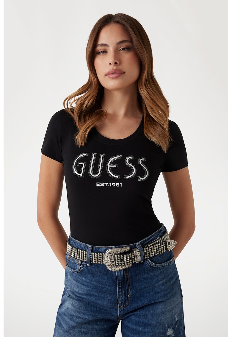 Tricou slim fit cu logo brodat