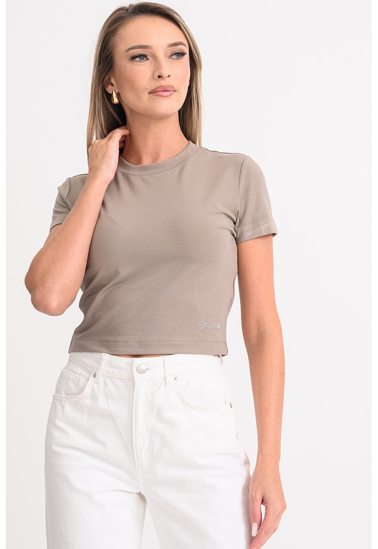 Tricou crop slim fit - Grej