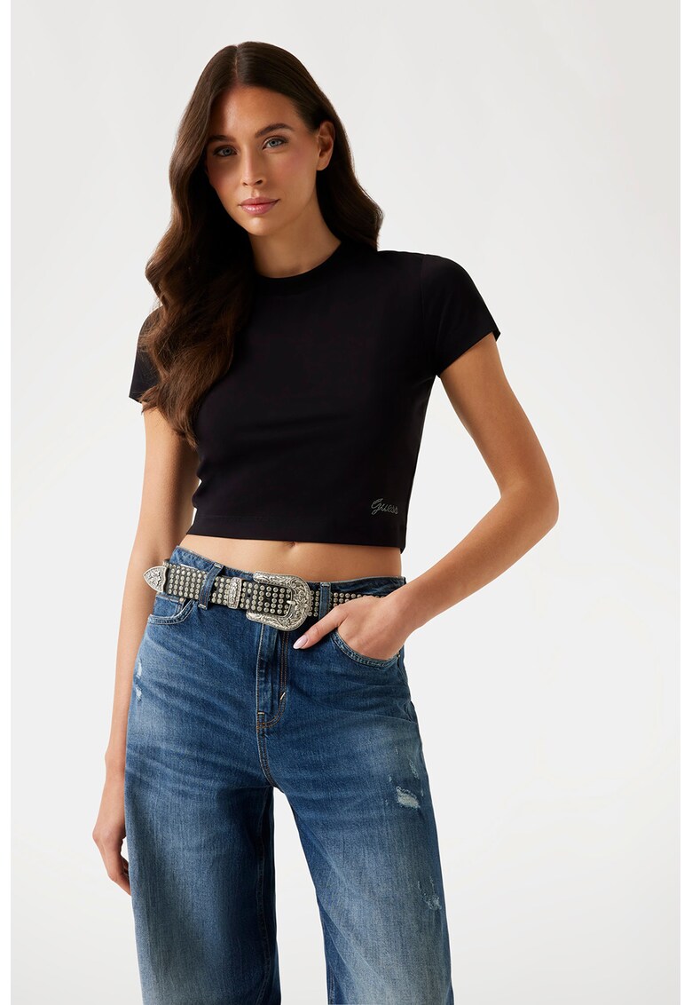 Tricou crop slim fit - Negru