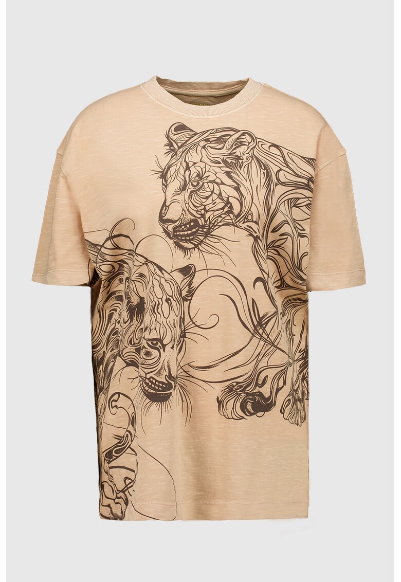 Tricou din bumbac cu imprimeu - Maro taupe