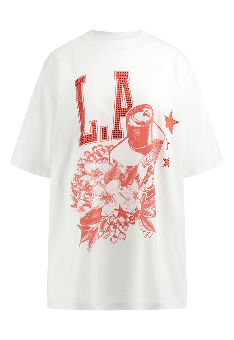 Tricou cu imprimeu si maneci cazute