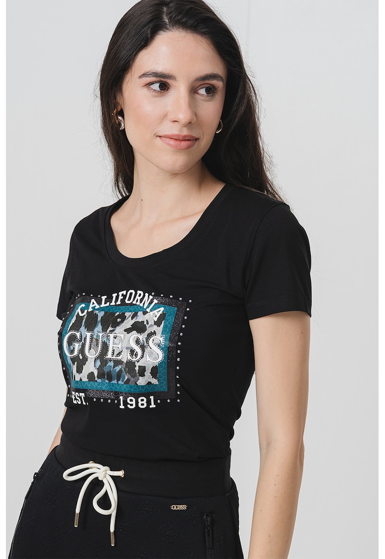 Tricou din bumbac cu imprimeu - Negru/Alb optic/Verde aquamarin