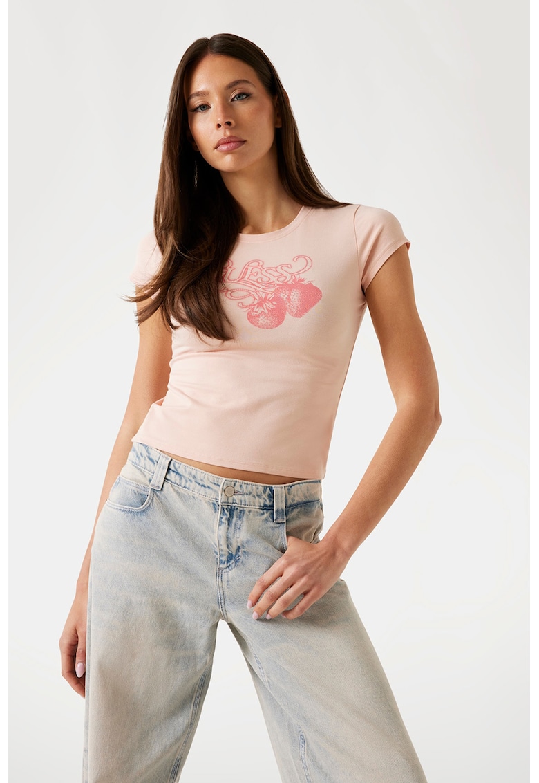 Tricou crop din amestec de modal cu logo