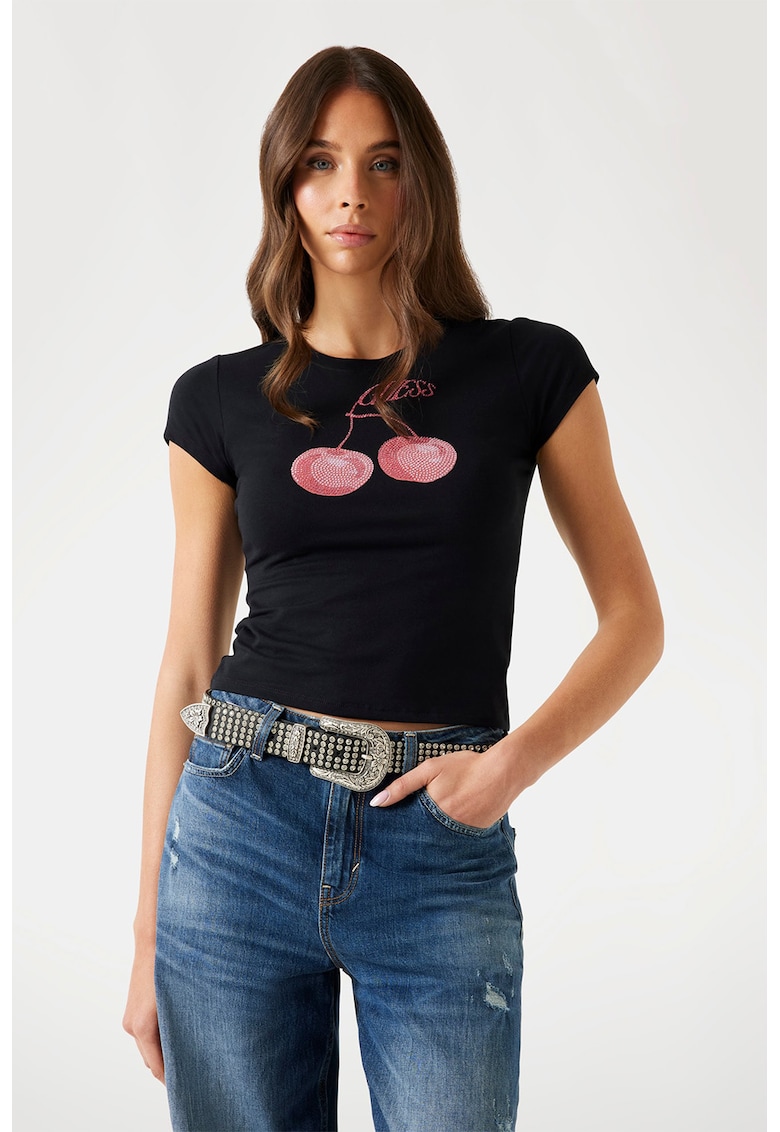 Tricou din amestec de modal cu aplicatii de strasuri