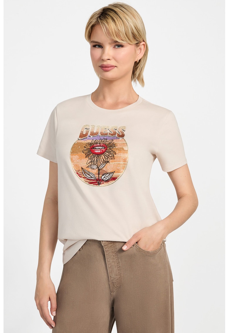 Tricou de bumbac cu strasuri