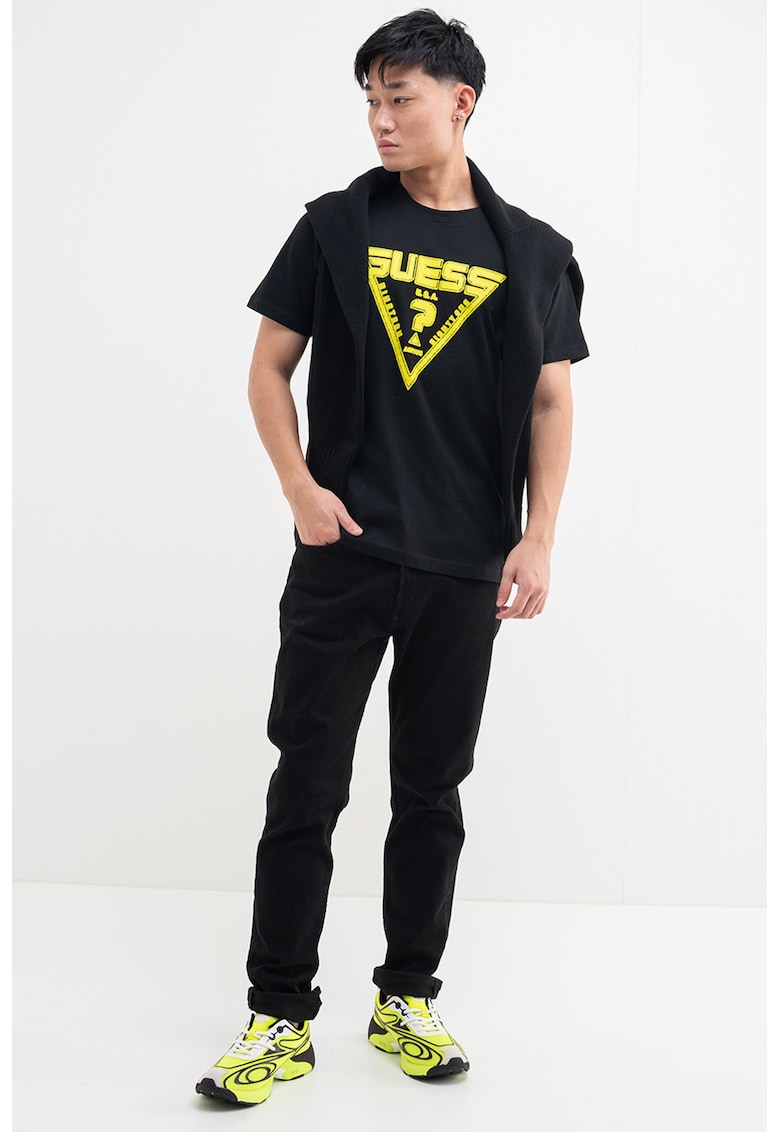 Tricou cu decolteu la baza gatului si logo - Negru/Verde lime