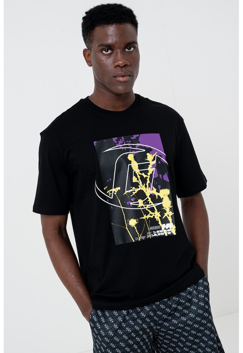 Tricou cu imprimeu grafic - Negru/Galben/Ametist
