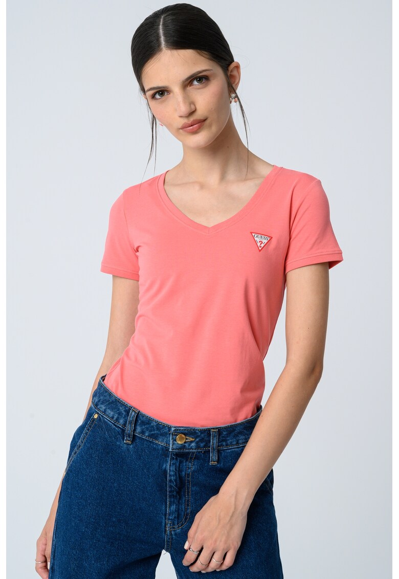 Tricou slim fit cu decolteu in V