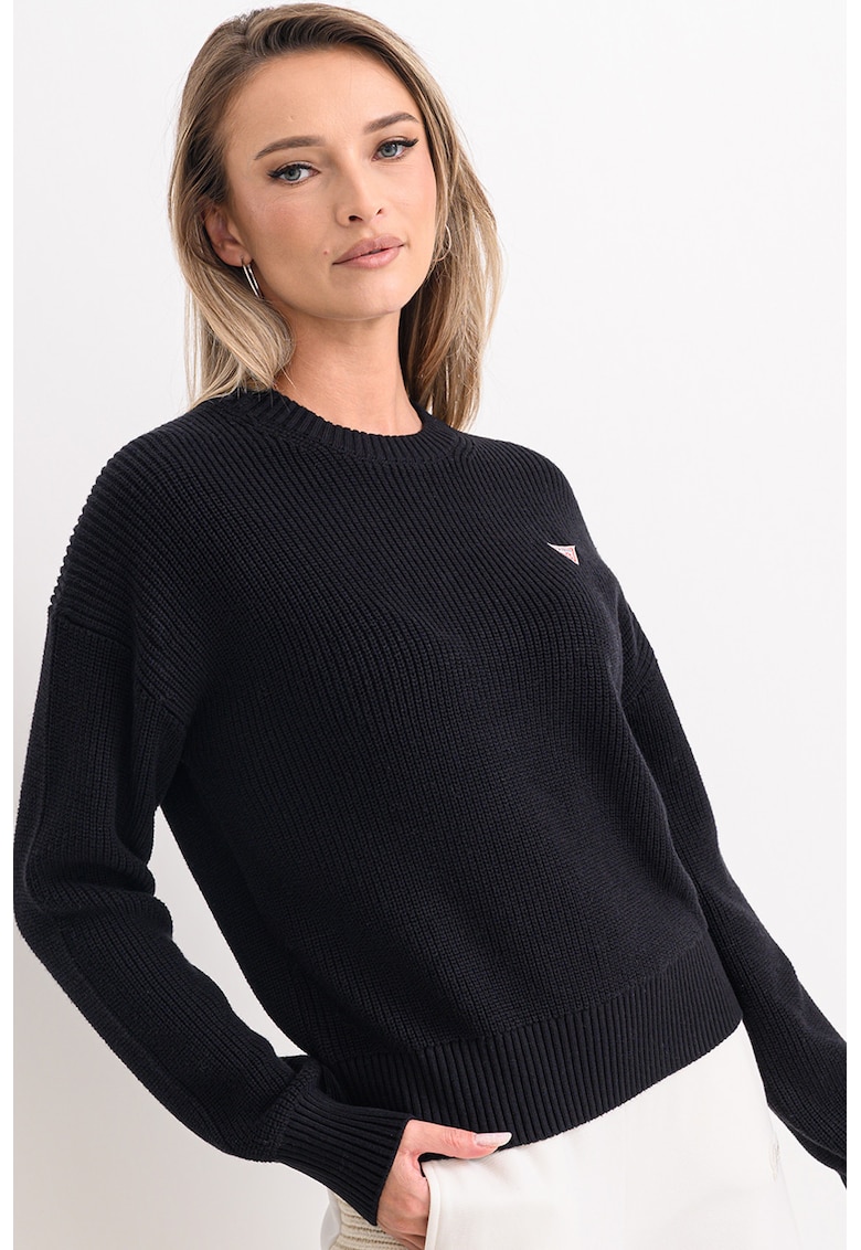 Pulover regular fit de bumbac cu logo - Negru