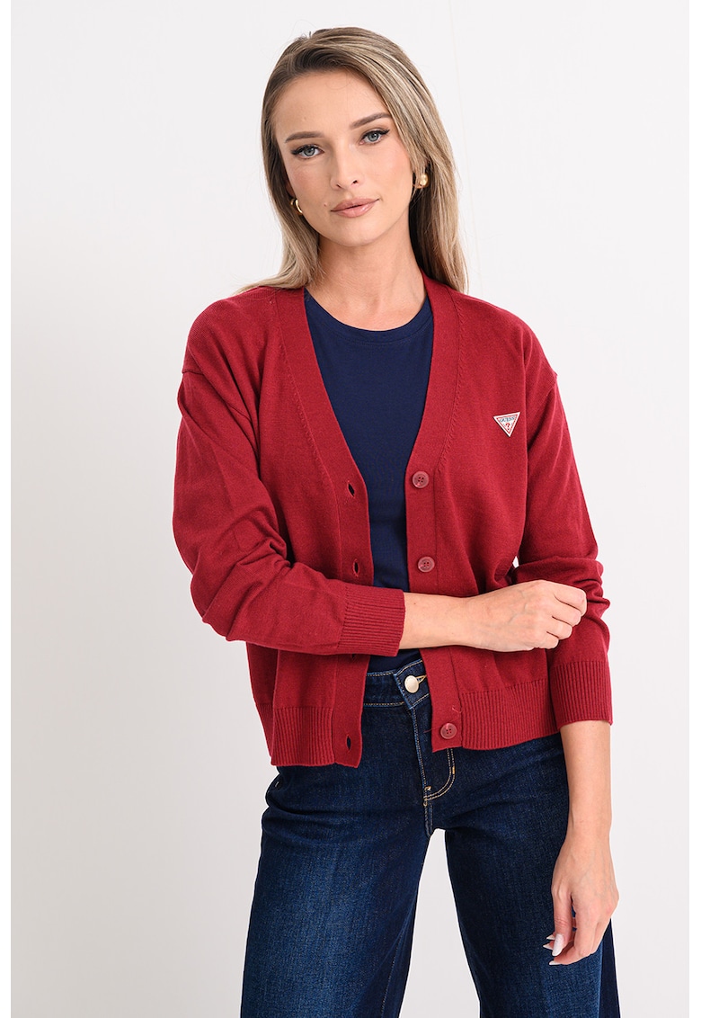 Cardigan cu decolteu in V si logo