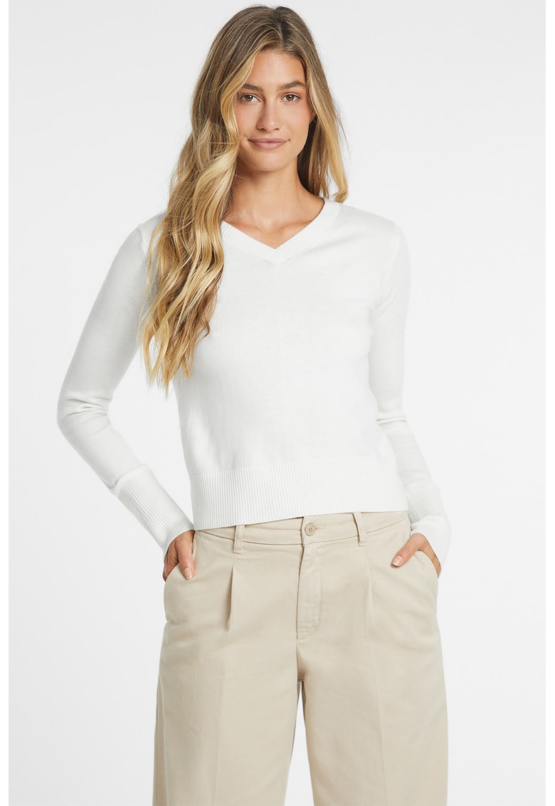 Pulover din amestec de matase si lana cu decolteu in V