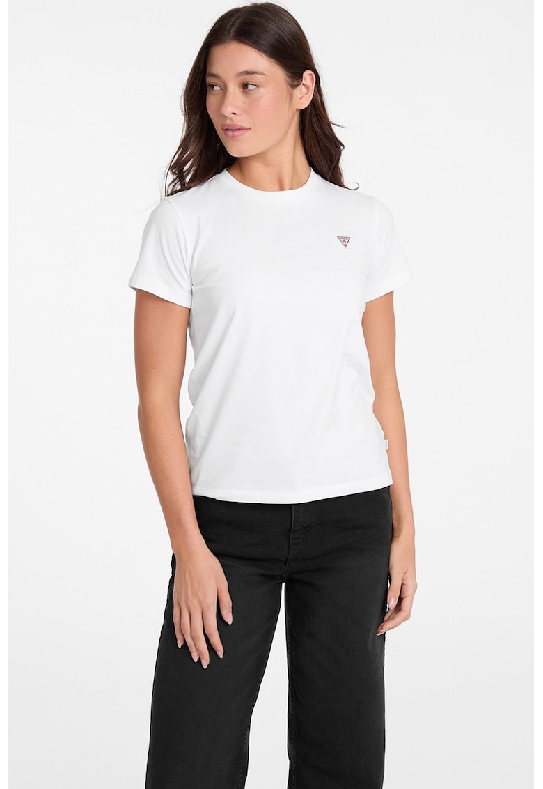 Tricou regular fit cu aplicatie logo discreta - Alb