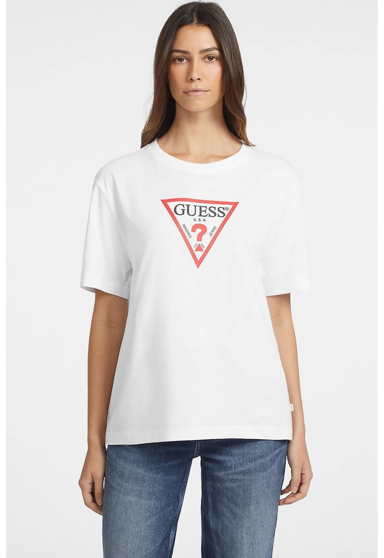 Tricou lejer cu decolteu la baza gatului - Rosu/Alb