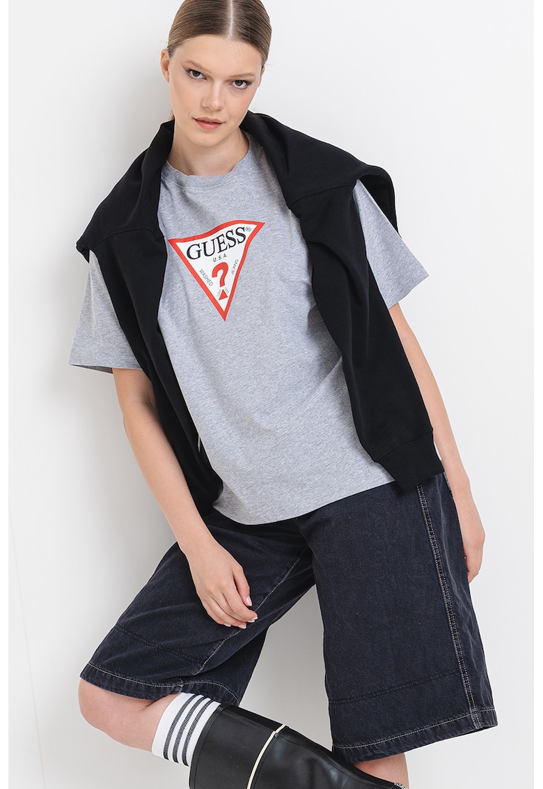 Tricou lejer cu decolteu la baza gatului - Rosu/Alb/Gri melange