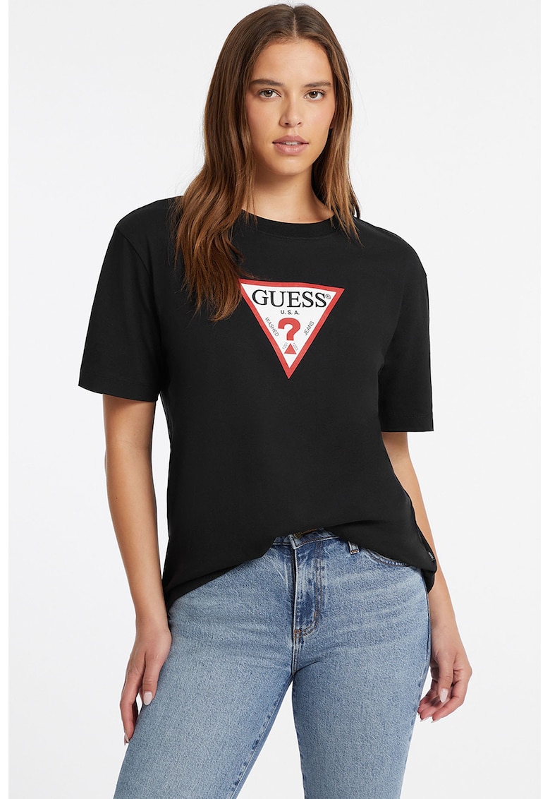 Tricou lejer cu decolteu la baza gatului - Negru