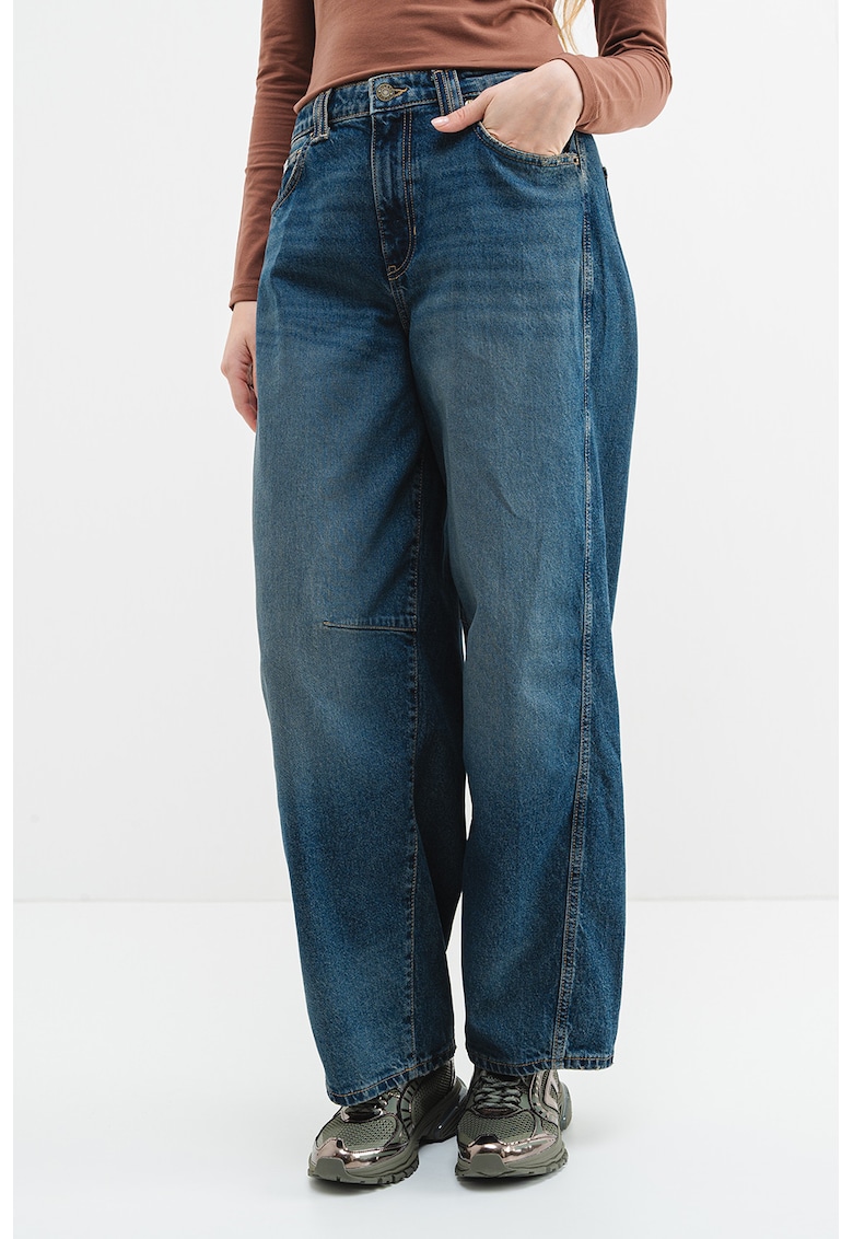 Blugi crop Barrel - Albastru inchis