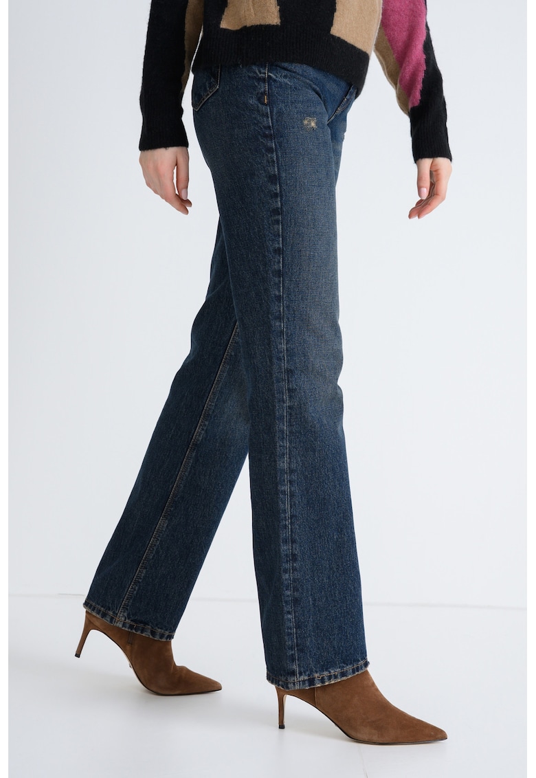 Blugi drepti cu talie inalta - Albastru ultramarin/Bej