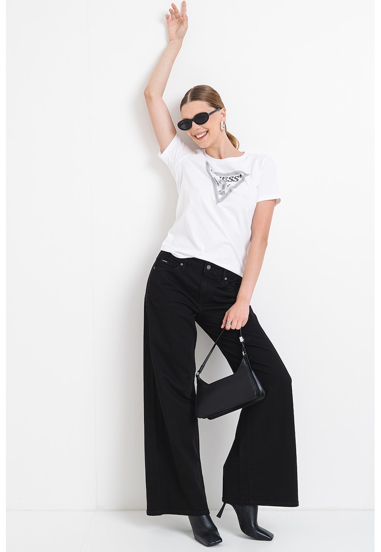 Tricou cu decolteu rotund si logo cu strasuri