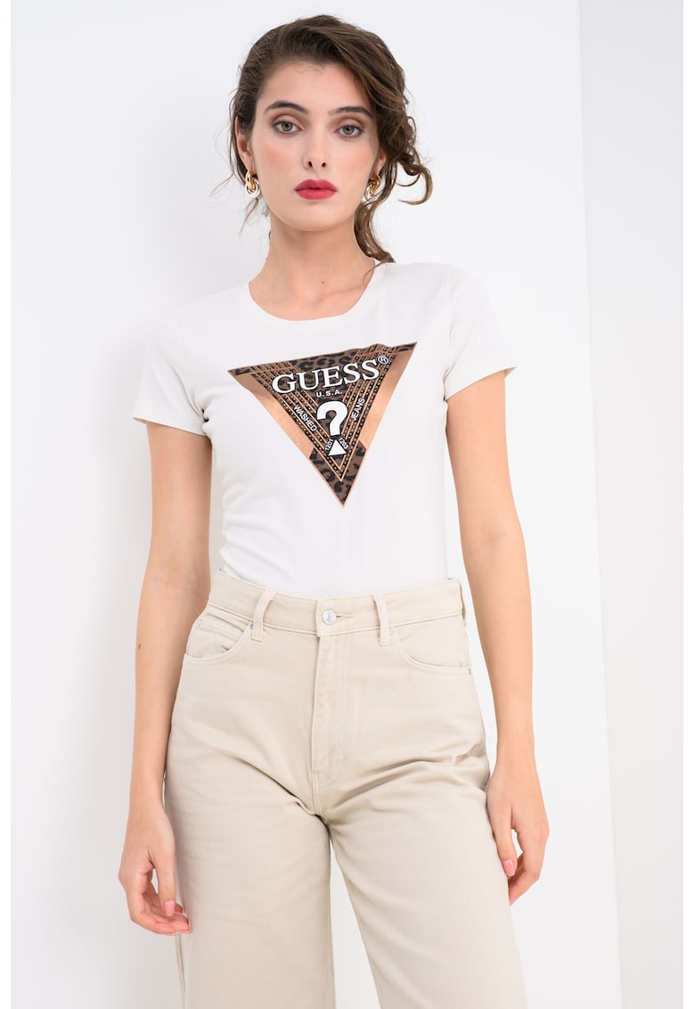 Tricou slim fit cu strasuri si logo