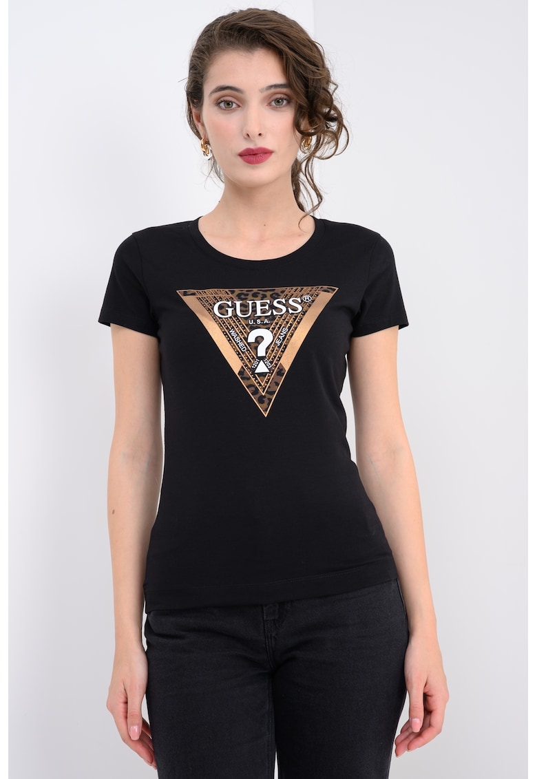 Tricou slim fit cu strasuri si logo