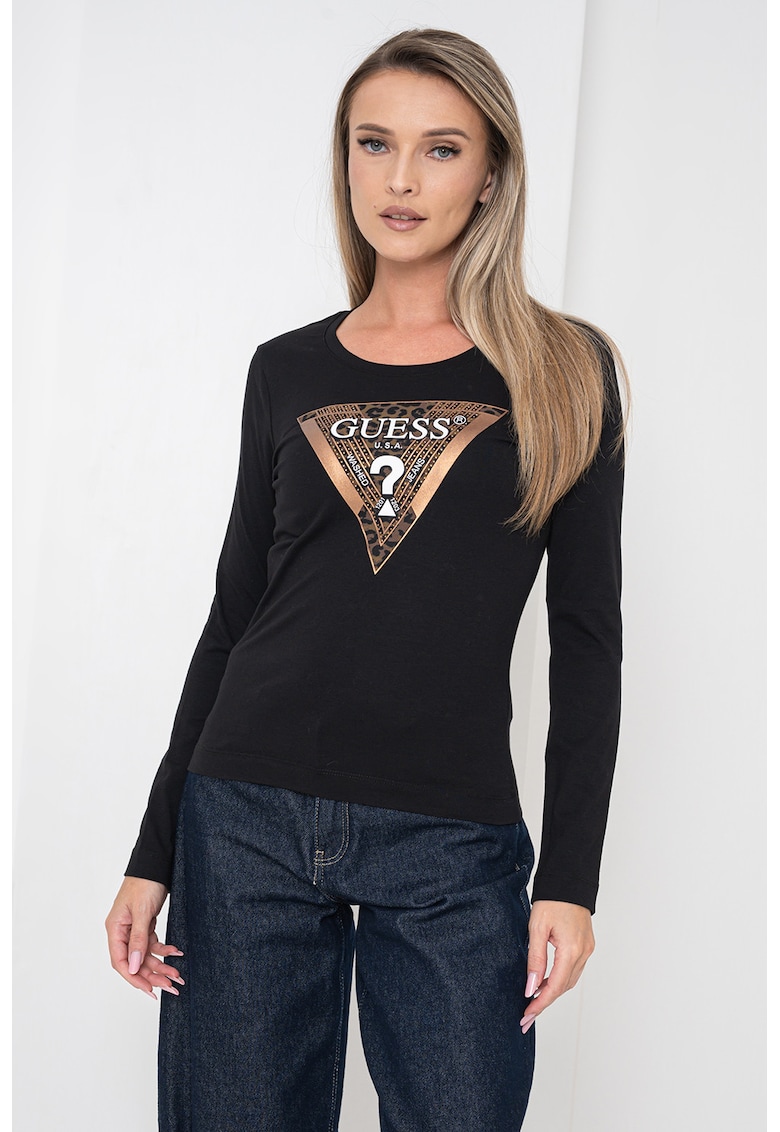 Bluza cambrata cu decolteu rotund si logo