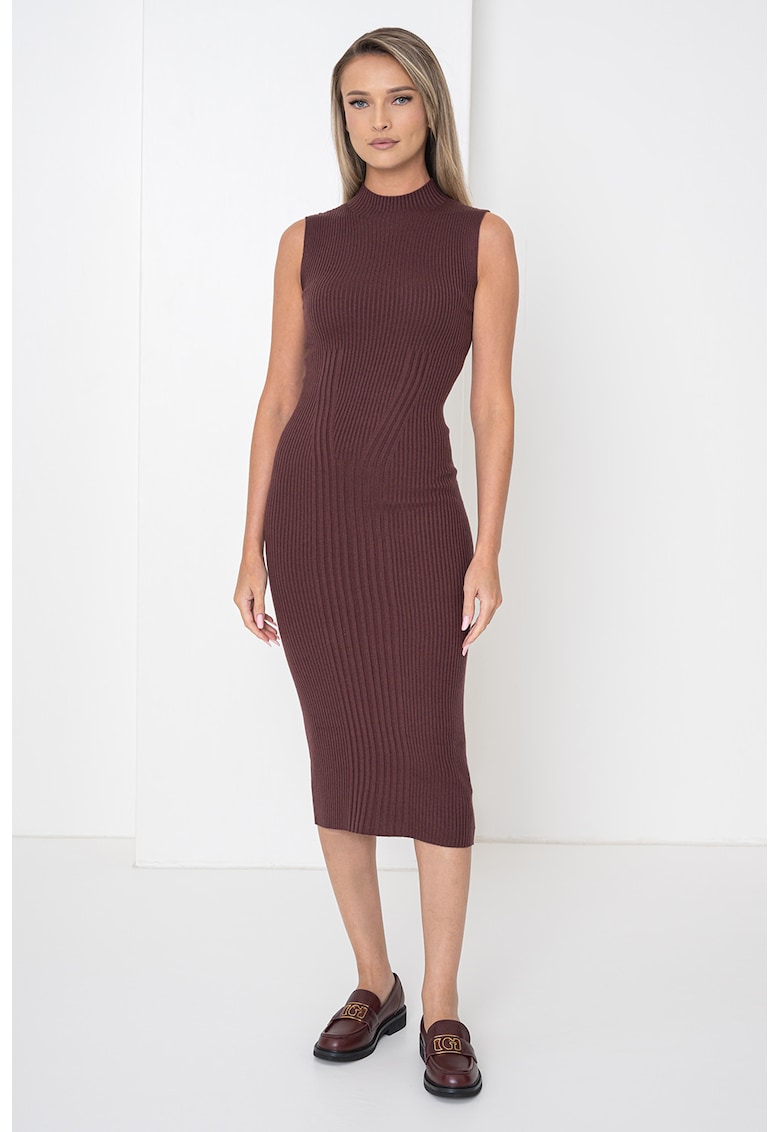 Rochie cambrata din amestec de casmir si matase cu guler inalt