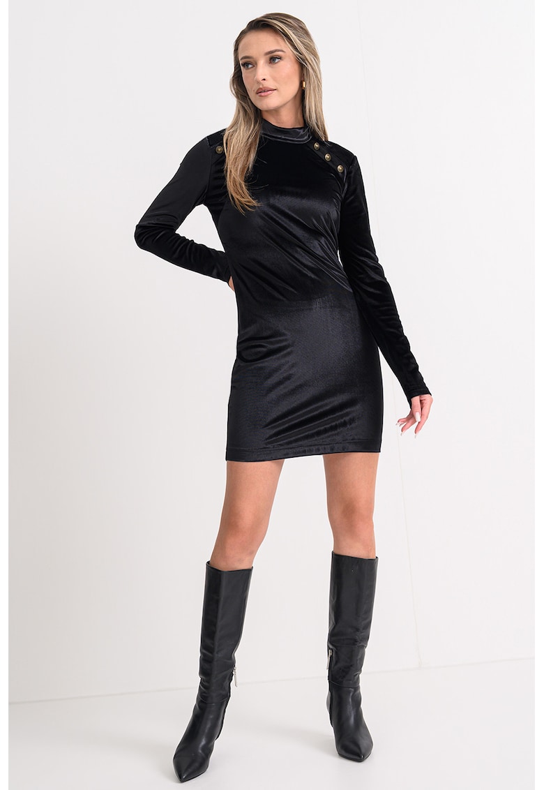 Rochie scurta cu decolteu la baza gatului si maneci lungi