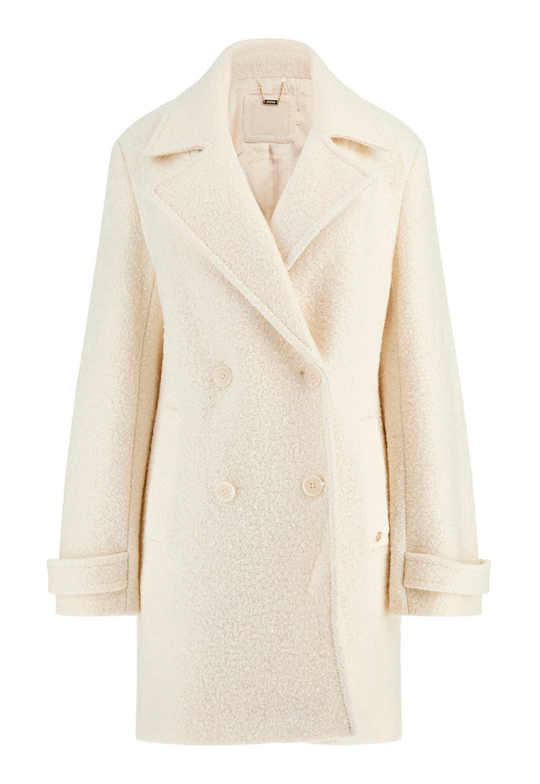 Palton din amestec de lana cu revere decupate - Crem