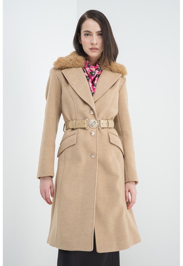 Palton din amestec de lana cu cordon in talie