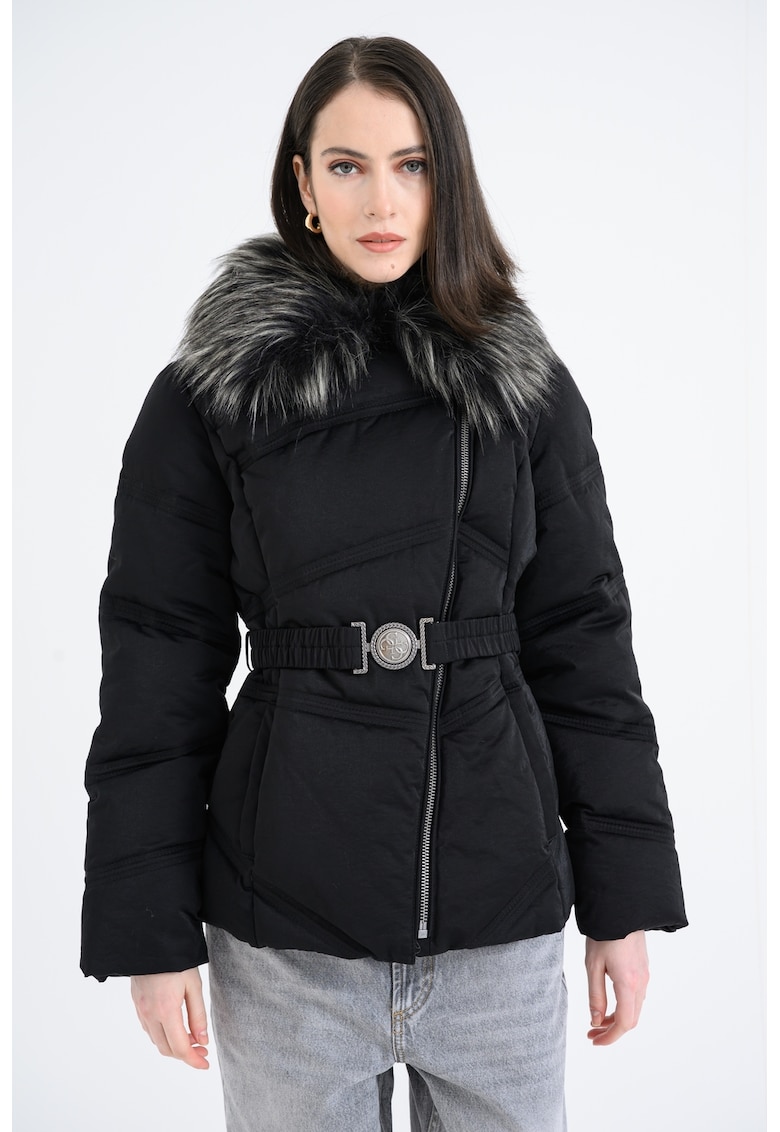 Geaca cu captuseala din blana sintetica - Negru