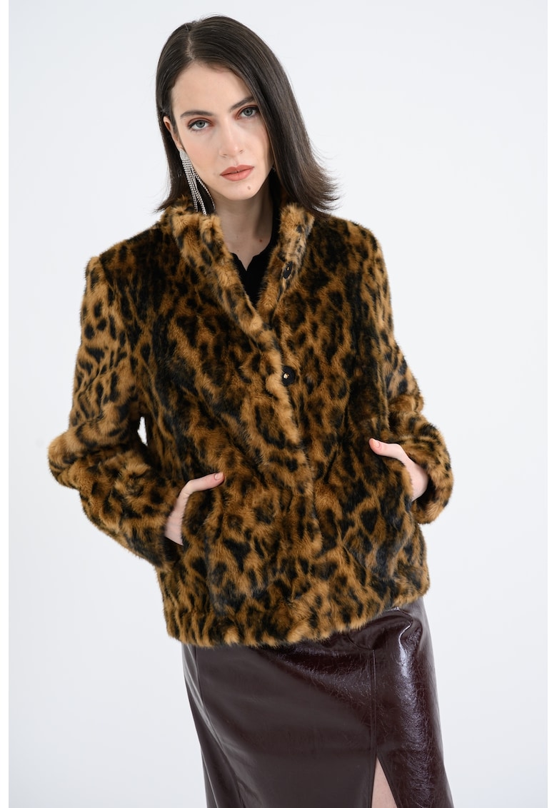 Jacheta de blana sintetica cu animal print