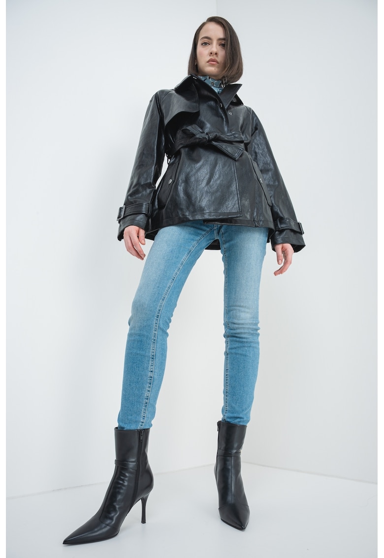 Jacheta din piele ecologica cu cordon in talie