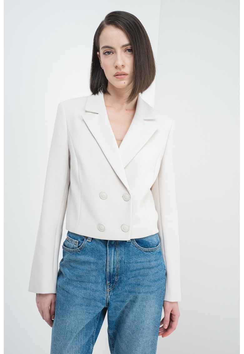 Sacou crop cu model cu doua randuri de nasturi